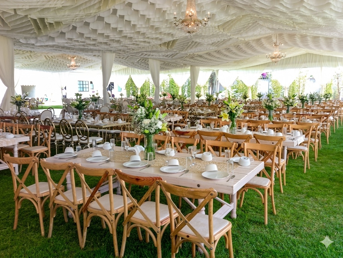 Carpa elegante montaje dorado